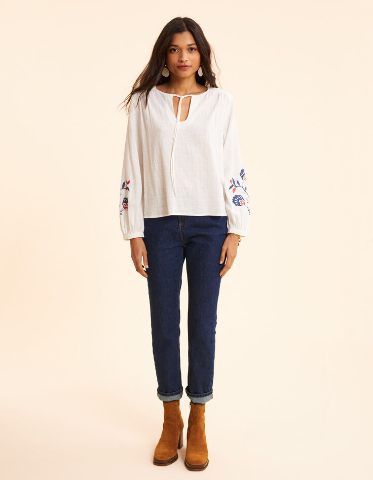 Blouse écrue maxi broderie fleurs I.Code-5