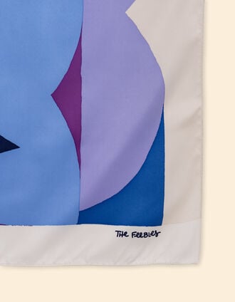 Blauwe sjaal grafische bloemen I.Code x THE FEEBLES