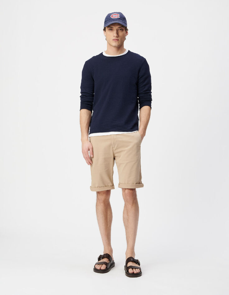 Marineblauer Feinstrick-Pullover f&uuml;r Herren mit Rollkanten-5
