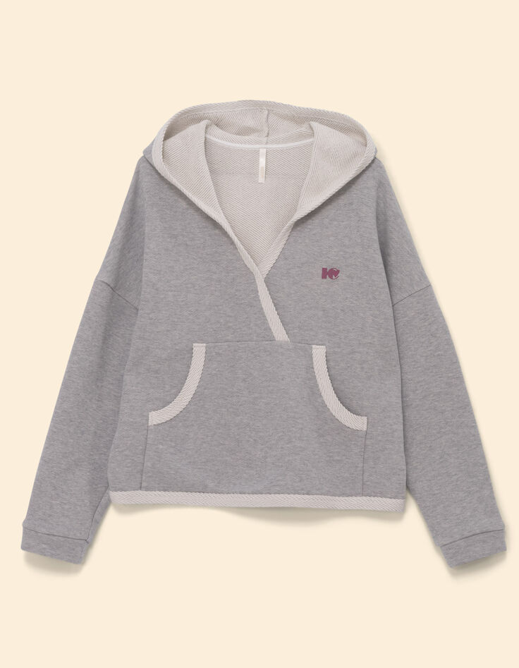 Sweat à capuche gris col cache-cœur I.Code-6