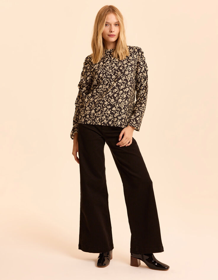 Zwarte blouse orchideeënprint I.Code-8