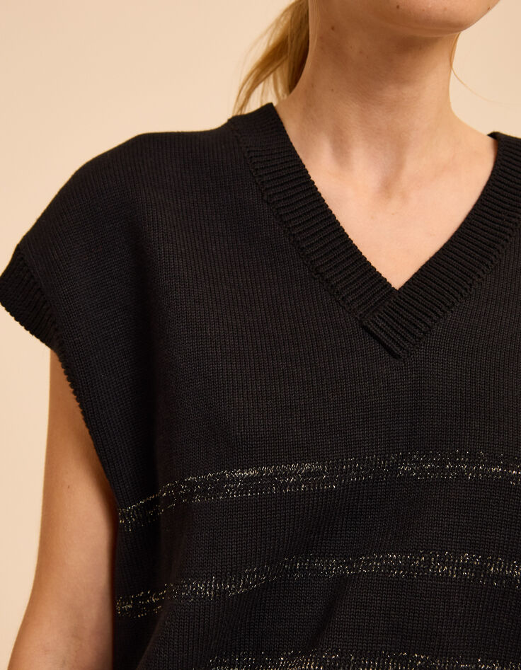 Schwarzer ärmelloser Strickpulli Lurexstreifen I.Code-5