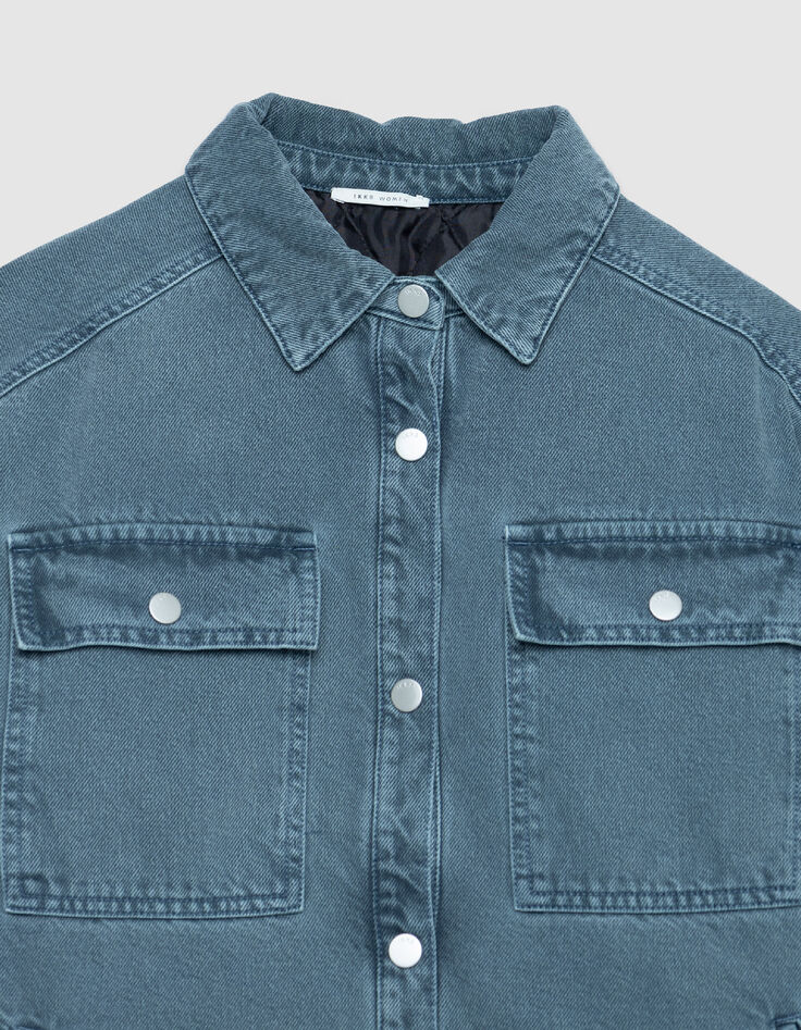 Blaue Jeansjacke in &Uuml;bergr&ouml;&szlig;e f&uuml;r Damen mit Steppjacke-8