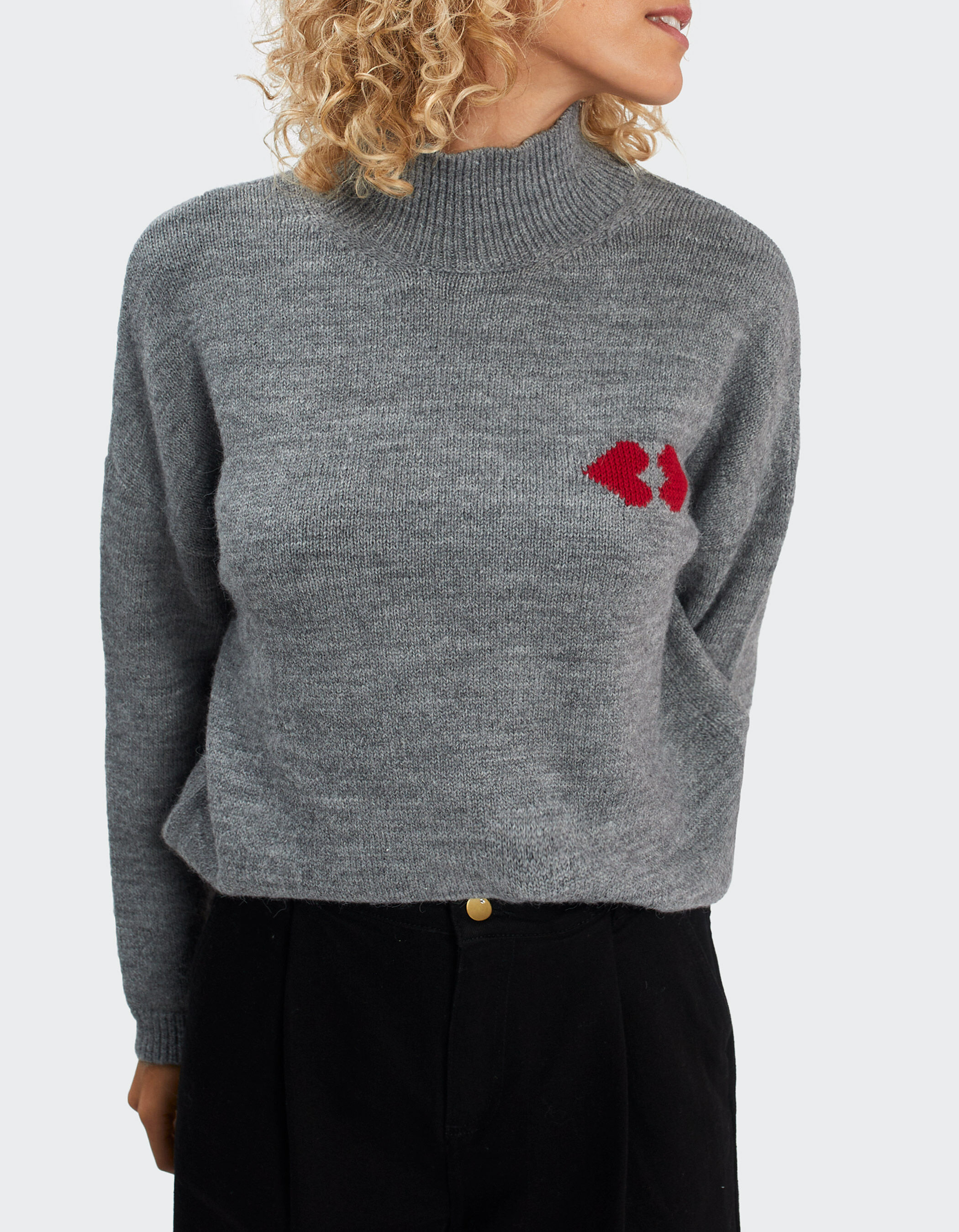 I.Code charcoal knit sweater with embroidered heart kisses