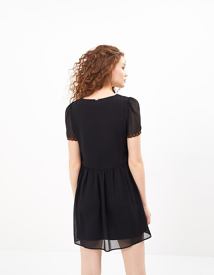 Robe noire à manches courtes brodées I.Code-3
