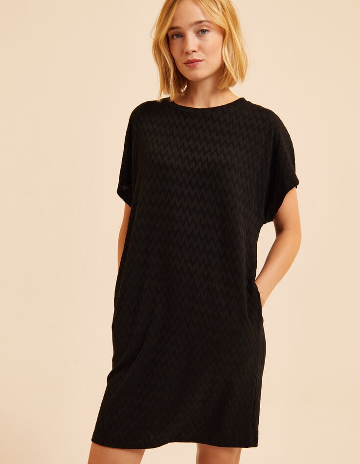 Vestido manga corta negro espigas I.Code-3 Vestido manga corta negro espigas I.Code-3