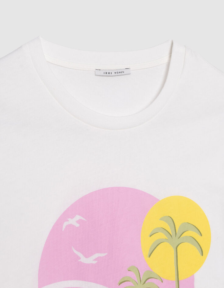 Wei&szlig;es T-Shirt Bio-Baumwolle visuelle Palmen und Sonne Damen-6