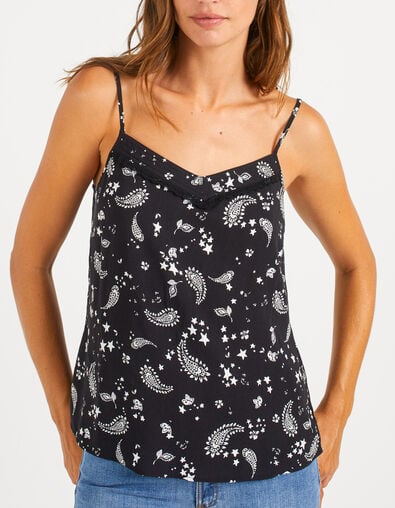 Top negro lencero y estampado cachemira I.Code