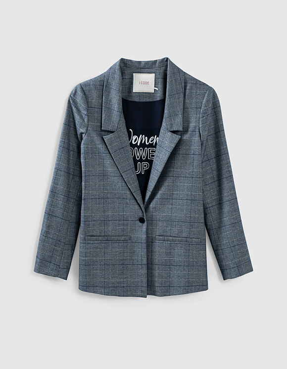I.Code navy Prince of Wales check suit jacket