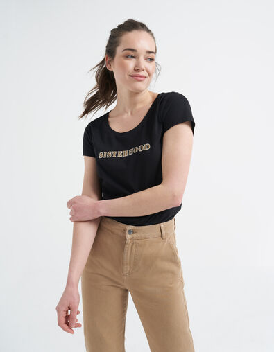 Schwarzes T-Shirt mit goldfarbenem Schriftzug I.Code - I.CODE