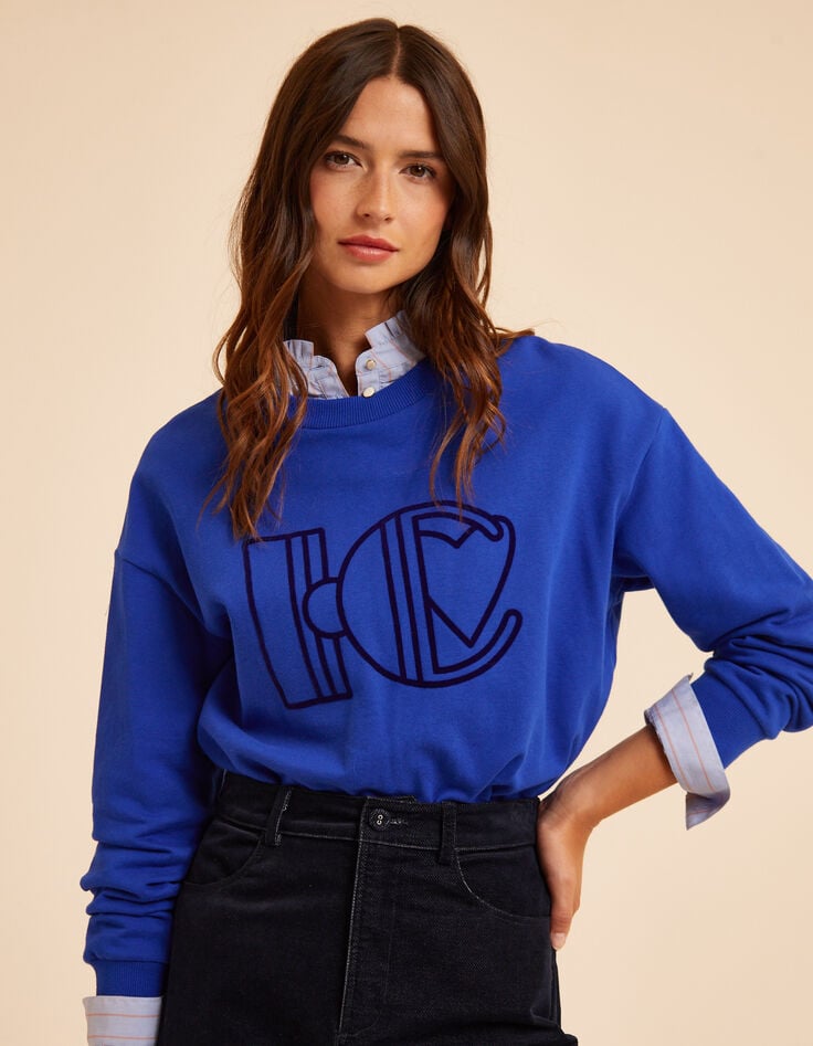 Blaues Sweatshirt Veloursflock-Monogramm I.Code-1 Blaues Sweatshirt Veloursflock-Monogramm I.Code-1