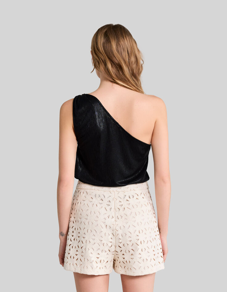 Schwarzes One-Shoulder-Damentop-3