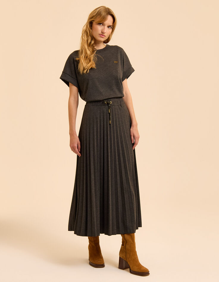 Grauer Midi-Faltenrock Strick I.Code-1