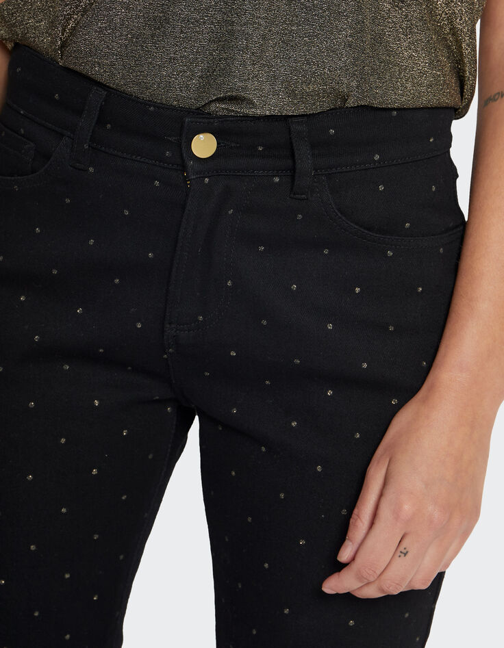 I.Code black boyfit jeans with gold polka dots-3