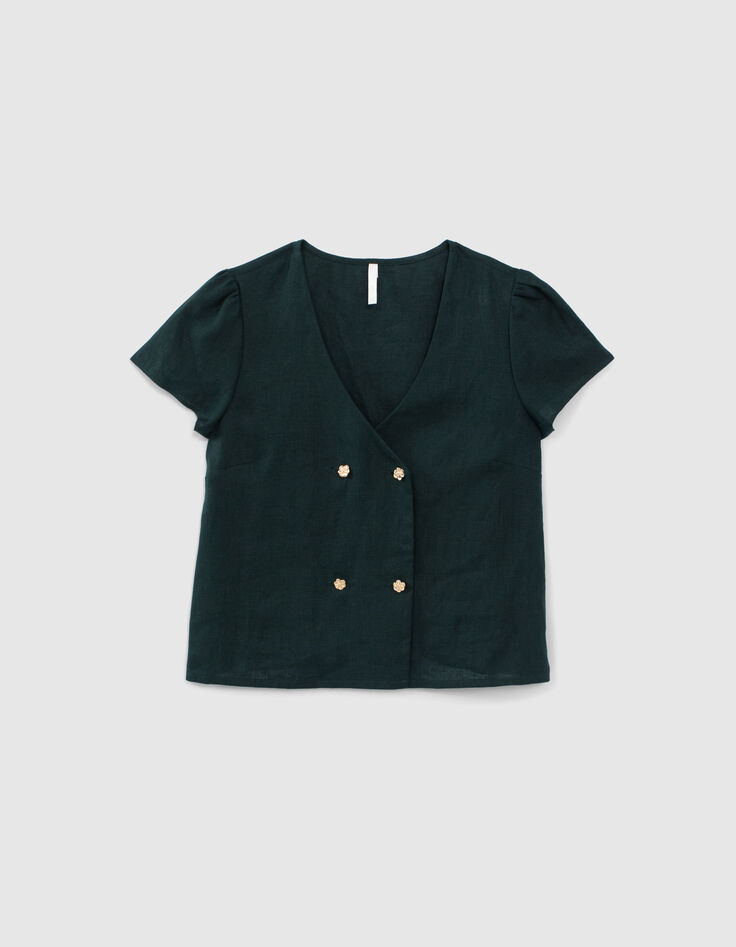 Linnen top imperial green gekruiste knoopsluiting I.Code-5