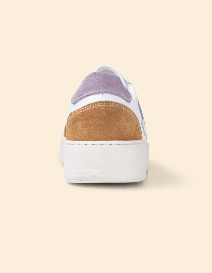 Baskets blanches cuir velours parme et camel I.Code-3