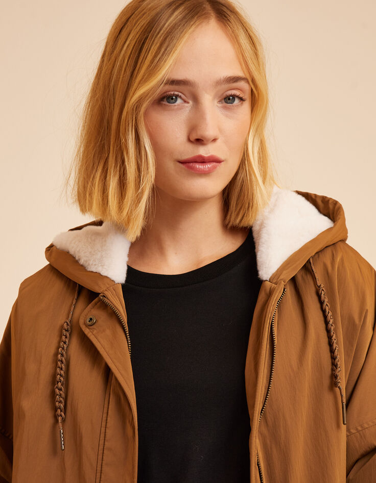I.Code camel nylon fur-lined parka-5