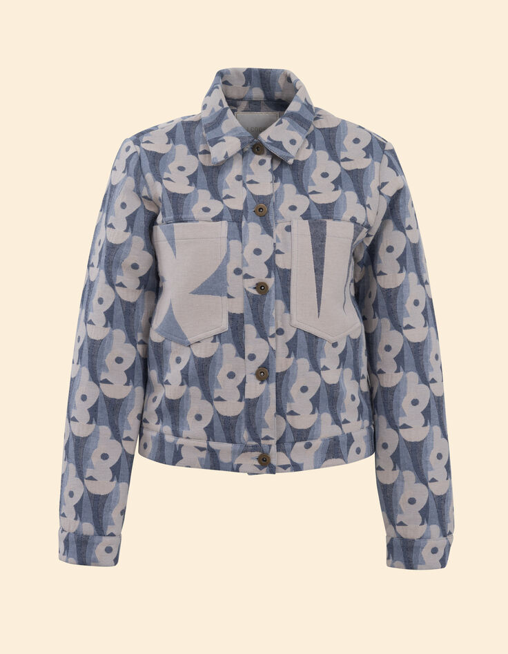 Veste bleue jacquard motif fleurs I.Code-7