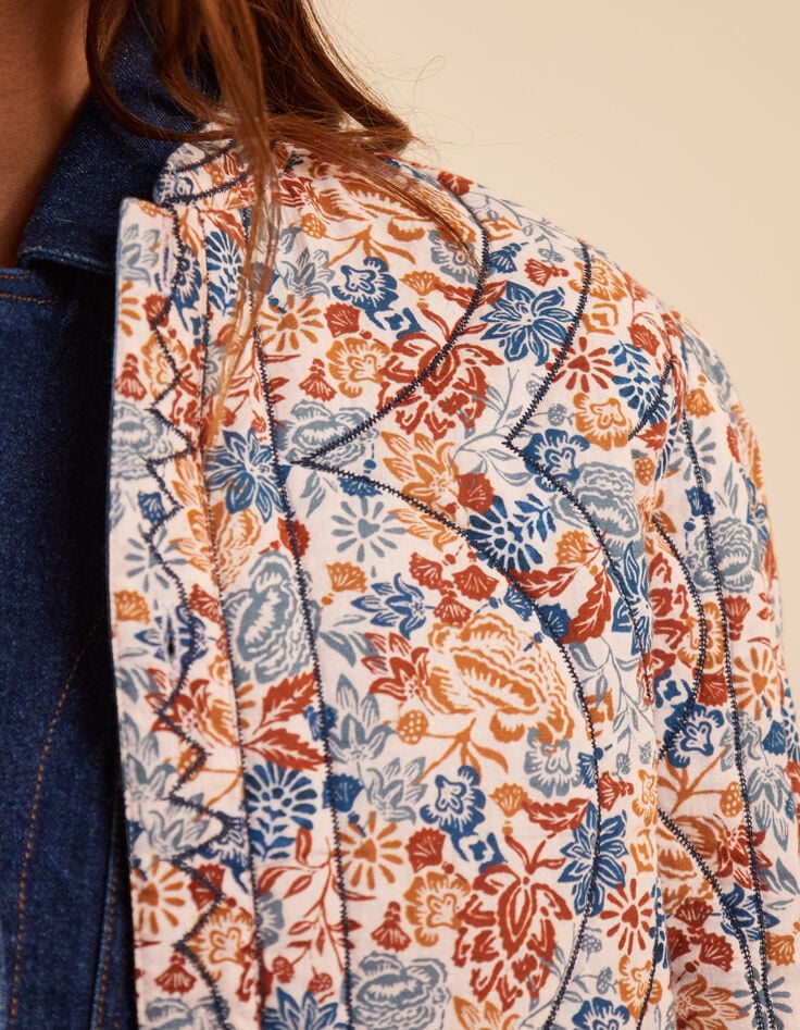 Bomber reversible acolchada azul y flores I.Code-4 Bomber reversible acolchada azul y flores I.Code-4