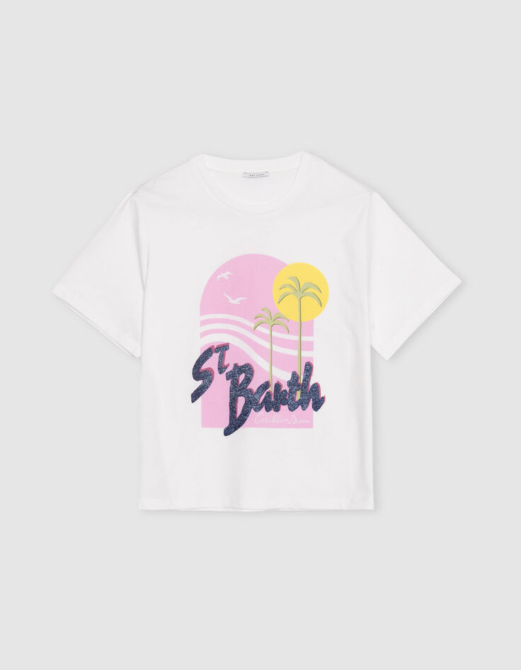 Wei&szlig;es T-Shirt Bio-Baumwolle visuelle Palmen und Sonne Damen-5