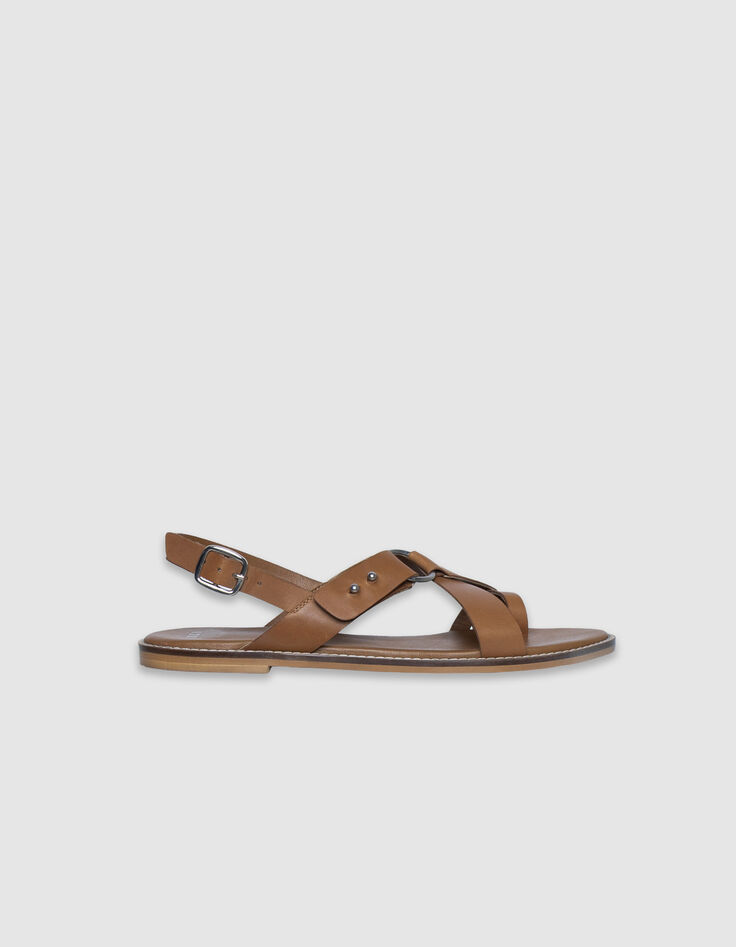 Damen camel Leder Sandalen entredoigt Platten-1