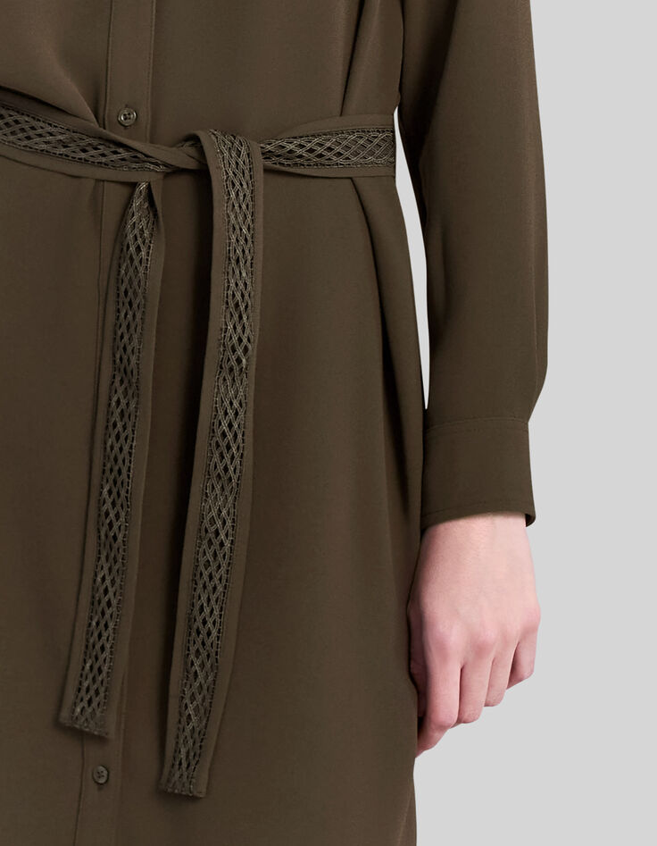 Kaki Damen-Kleid recycelt Spitzeneinsatz Ton-in-Ton-4