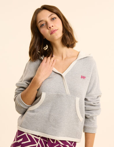 Sweat à capuche gris col cache-cœur I.Code