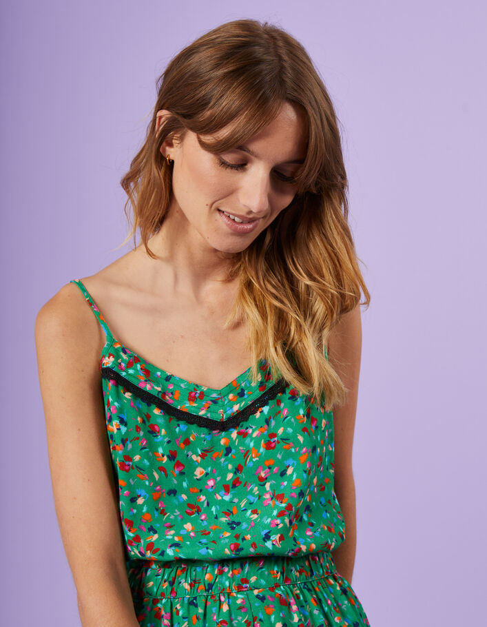 I.Code meadow green lingerie top with floral tachist print - I.CODE