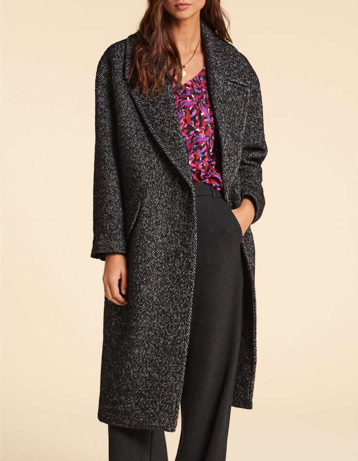 Manteau long noir lainage chiné I.Code-1 Manteau long noir lainage chiné I.Code-1
