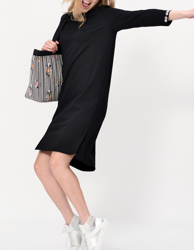 Vestido negro punto mensaje mangas I.Code-1