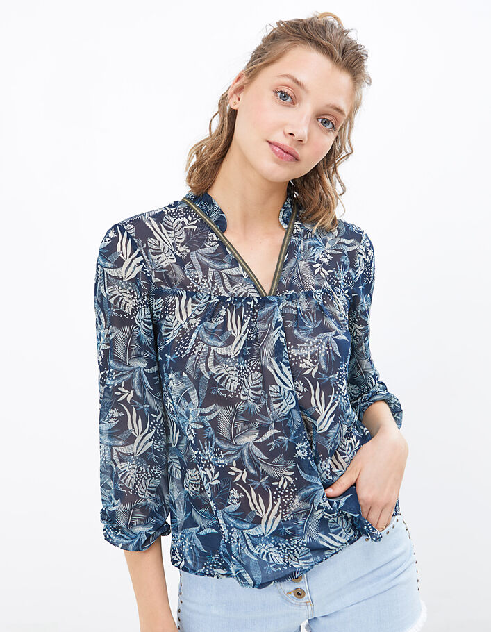 Blauwe blouse tropische print I.Code - I.CODE