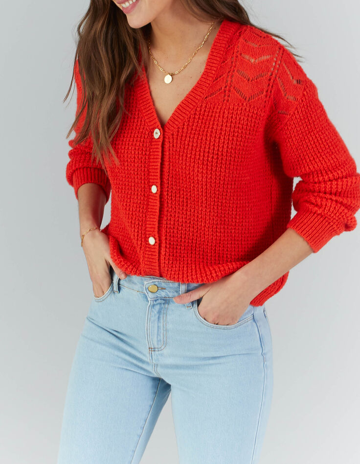 Aprikosefarbene Zierstrickjacke I.Code-1