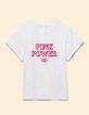 I.Code white T-shirt with pink velvet slogan-5