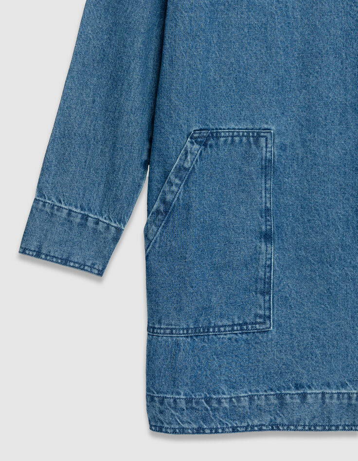 Blaues Kleid aus Denim f&uuml;r Damen mit drei aufgesetzten Taschen-8
