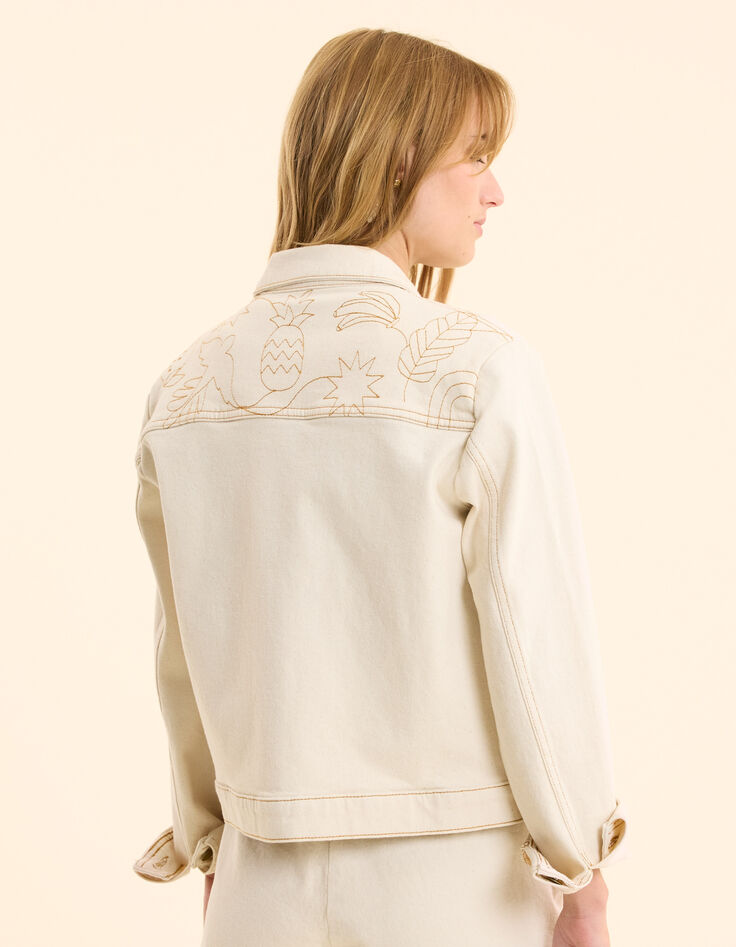 Jeansjacke in Ecru mit ockerfarbenen Nähten I.Code-4