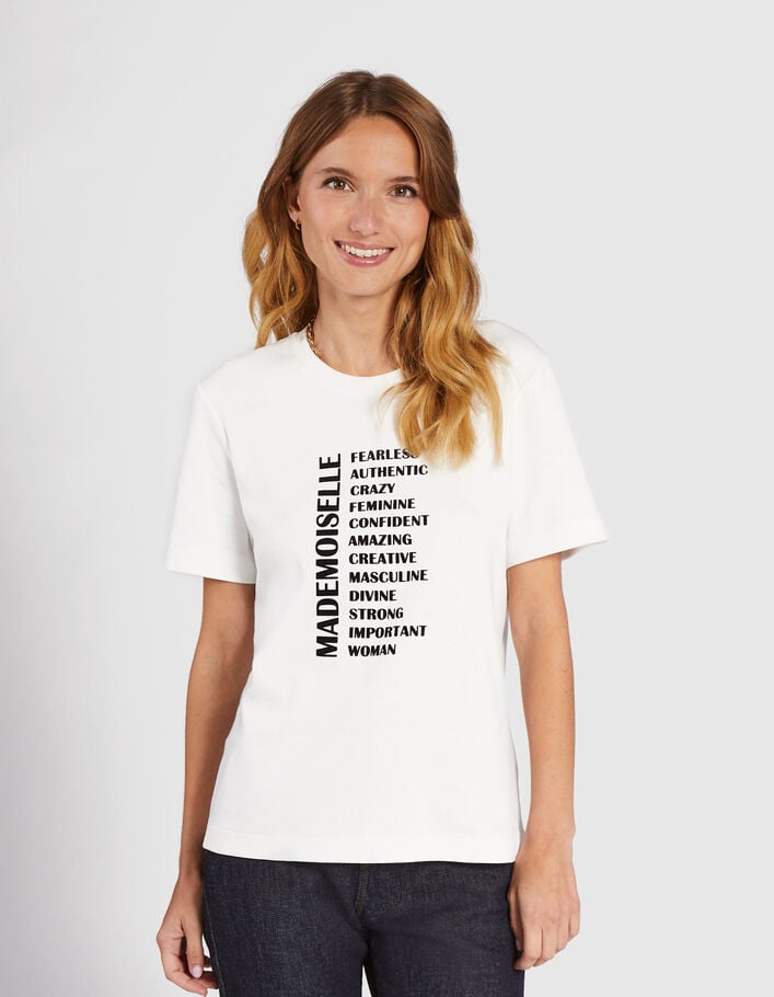 Cremeweißes T-Shirt mit schwarzem Schriftzug I.Code - I.CODE