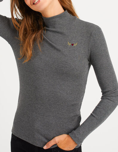 Camiseta gris jaspeado borde acanalado cuello alto I.Code 