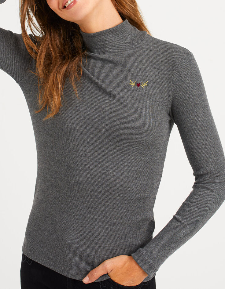 Camiseta gris jaspeado borde acanalado cuello alto I.Code -1