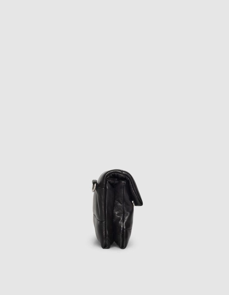 Schwarze Damen-Umh&auml;ngeclutch gestepptes Leder-5