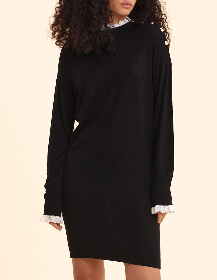Robe noire tricot d&eacute;tails broderie anglaise I.Code-1