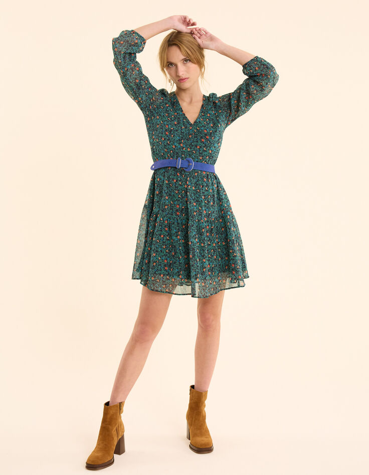 Grünes Kleid mit Sommerfrüchte-Print I.Code-3