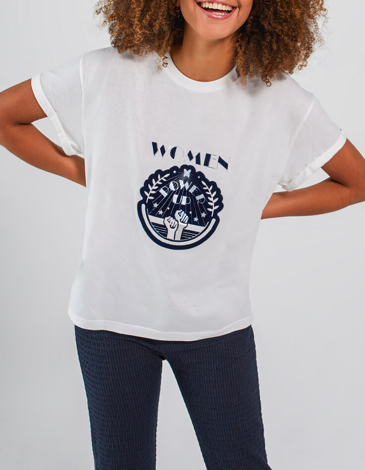 Tee-shirt blanc visuel mains floqué velours I.Code-1