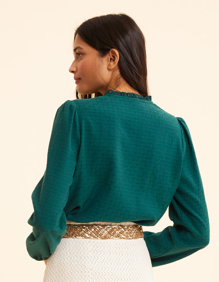 Grüne Bluse mit Jacquard-Muster I.Code-4