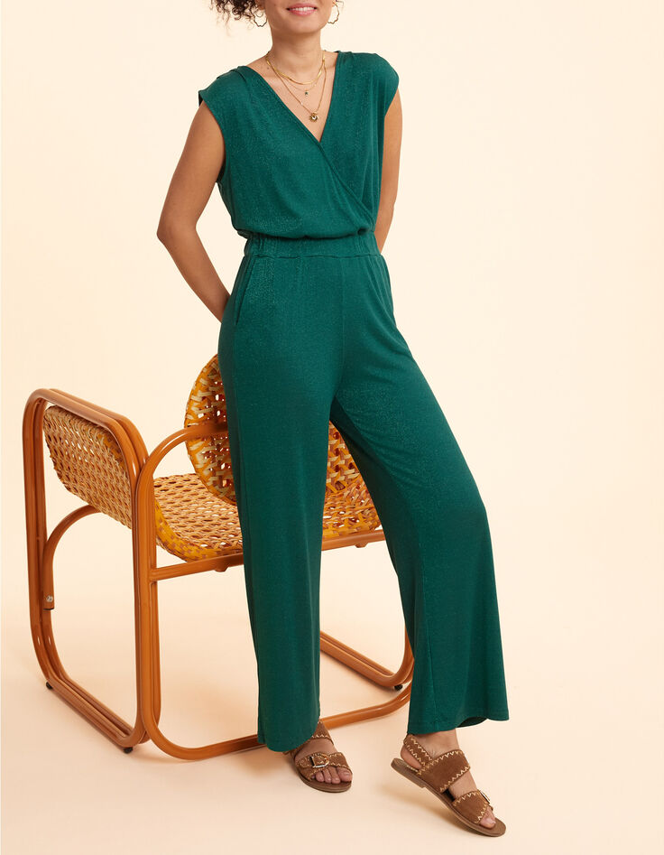 Combinaison-pantalon verte lurex nid d'abeille I.Code-1