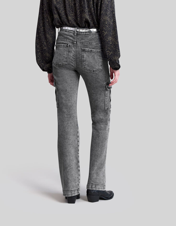 Ausgestellte schwarze Damen-Cargo-Jeans in Washed-Optik -3