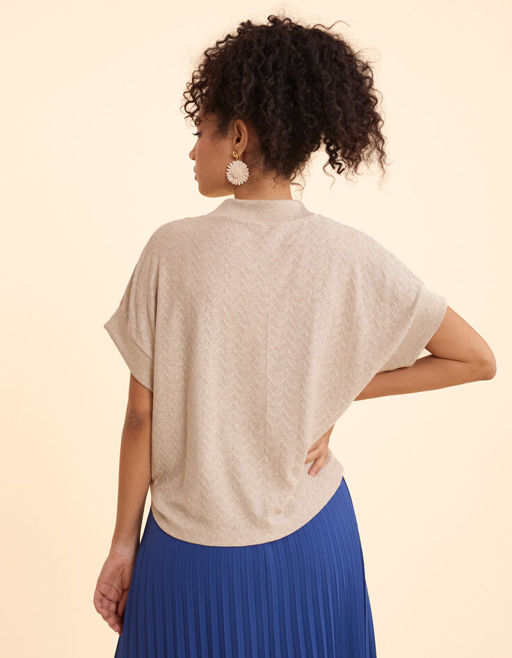 Top beige doré maille motif chevrons I.Code-4