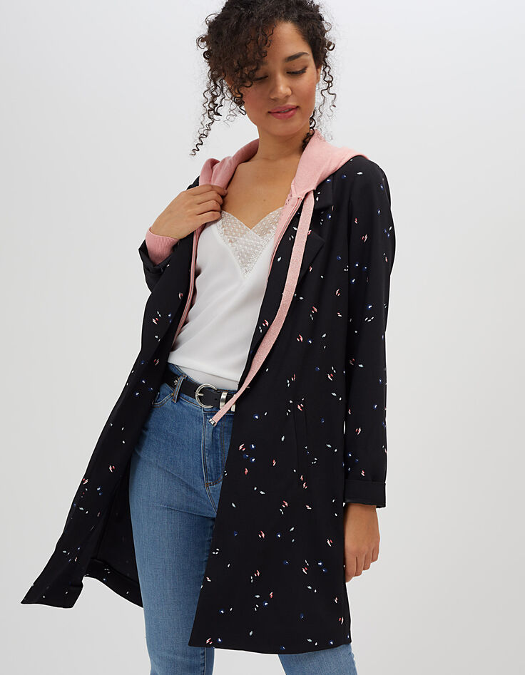 Schwarzer Trenchcoat, dezenter Fleckenprint I.Code-3