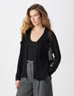 Black long-sleeved cardigan with knit pockets for women-2