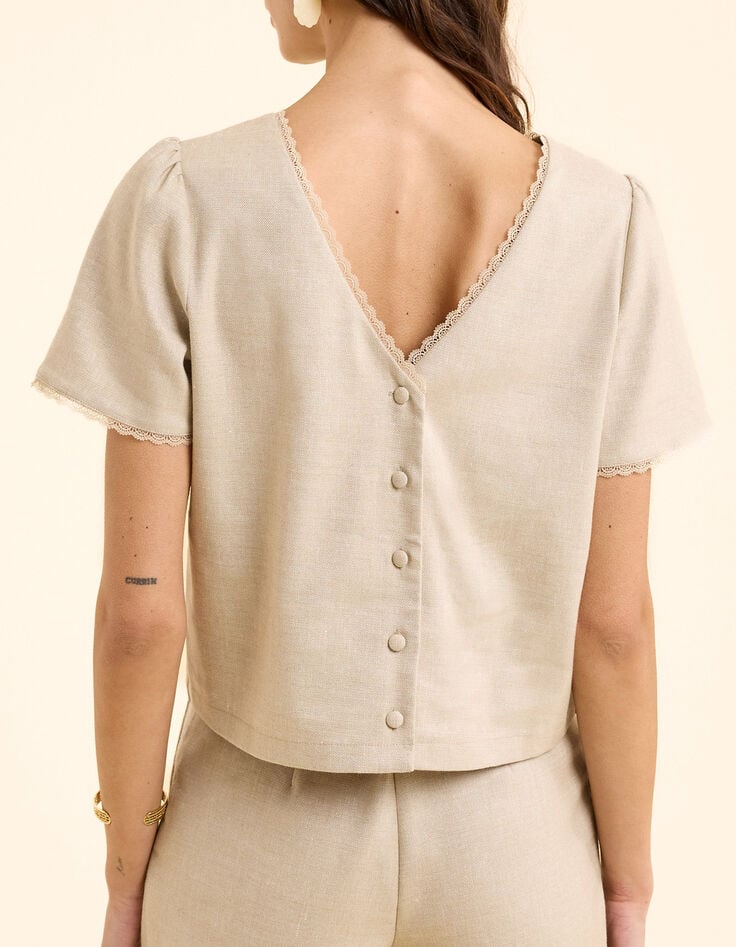 I.Code beige buttoned cropped top-3