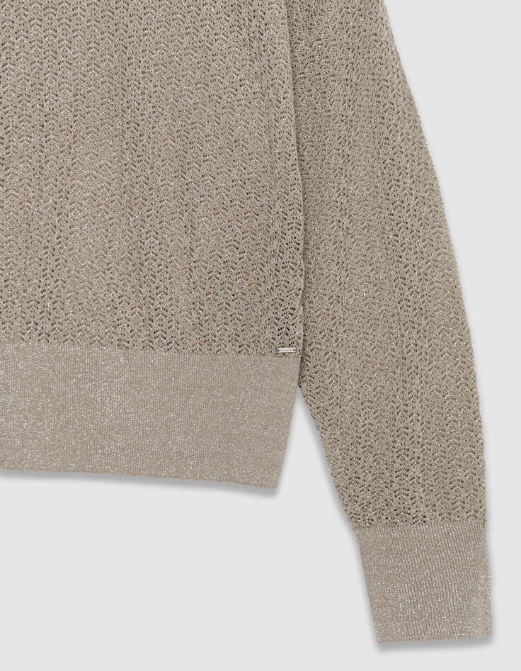 Schicker beigefarbener durchbrochener Pullover mit Paillettenbesatz f&uuml;r Damen-8